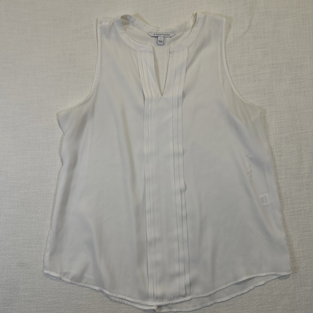 41 Hawthorn Breyson Pleated Detail White Sleeveless Blouse, Large